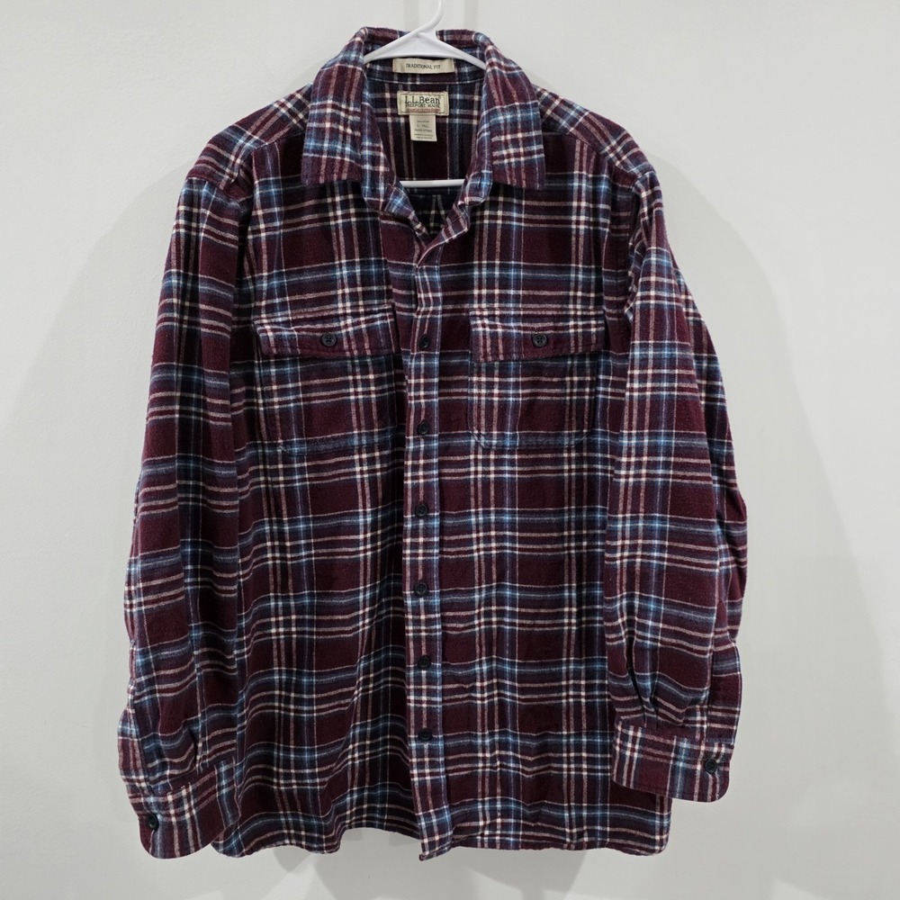 LL Bean Mens Traditional Fit Chamois Cloth Shirt Size Large‎ Tall Plaid Pockets